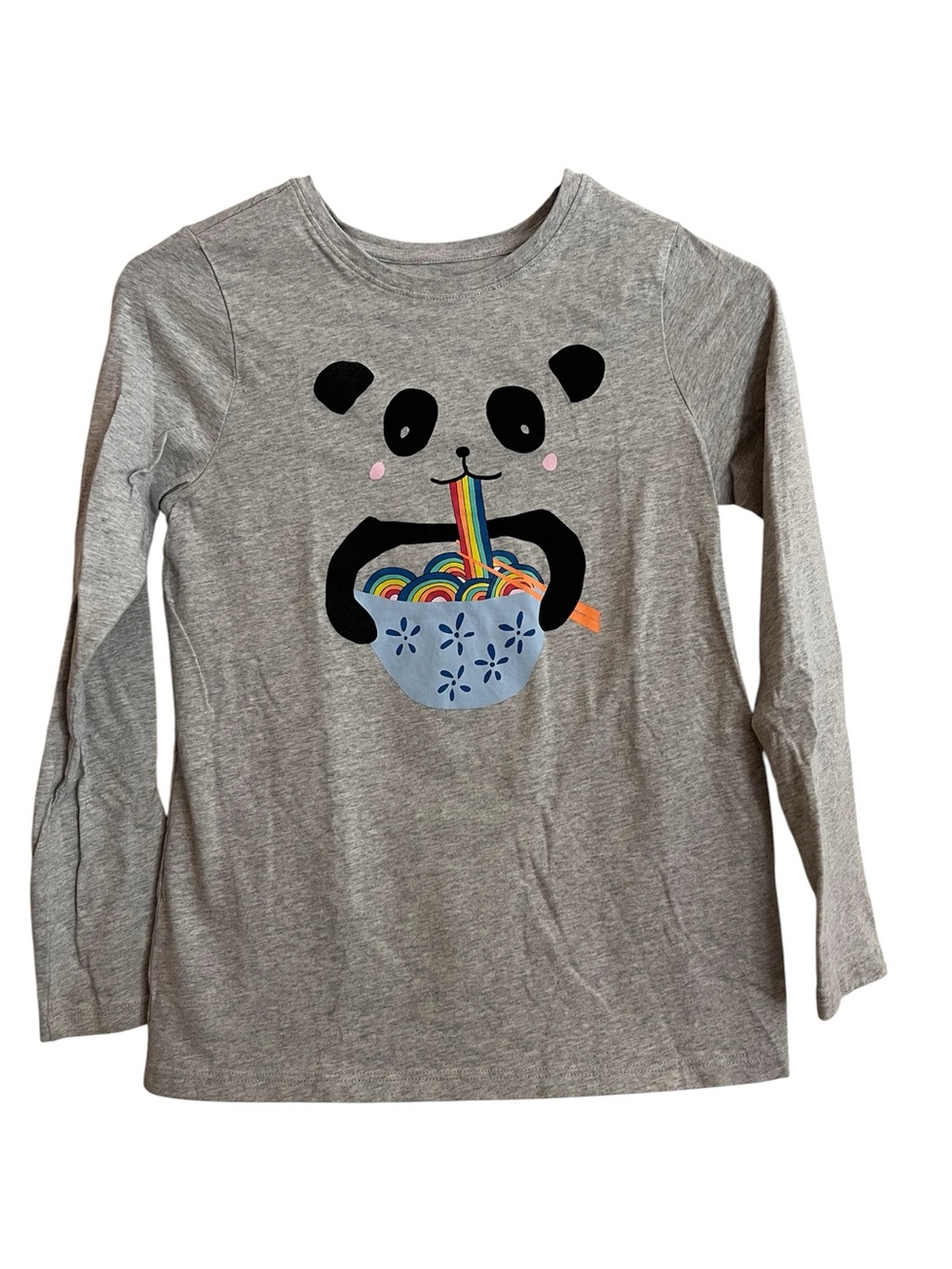 Tea Collection Gray Long-Sleeve Panda Rainbow Noodle Tee